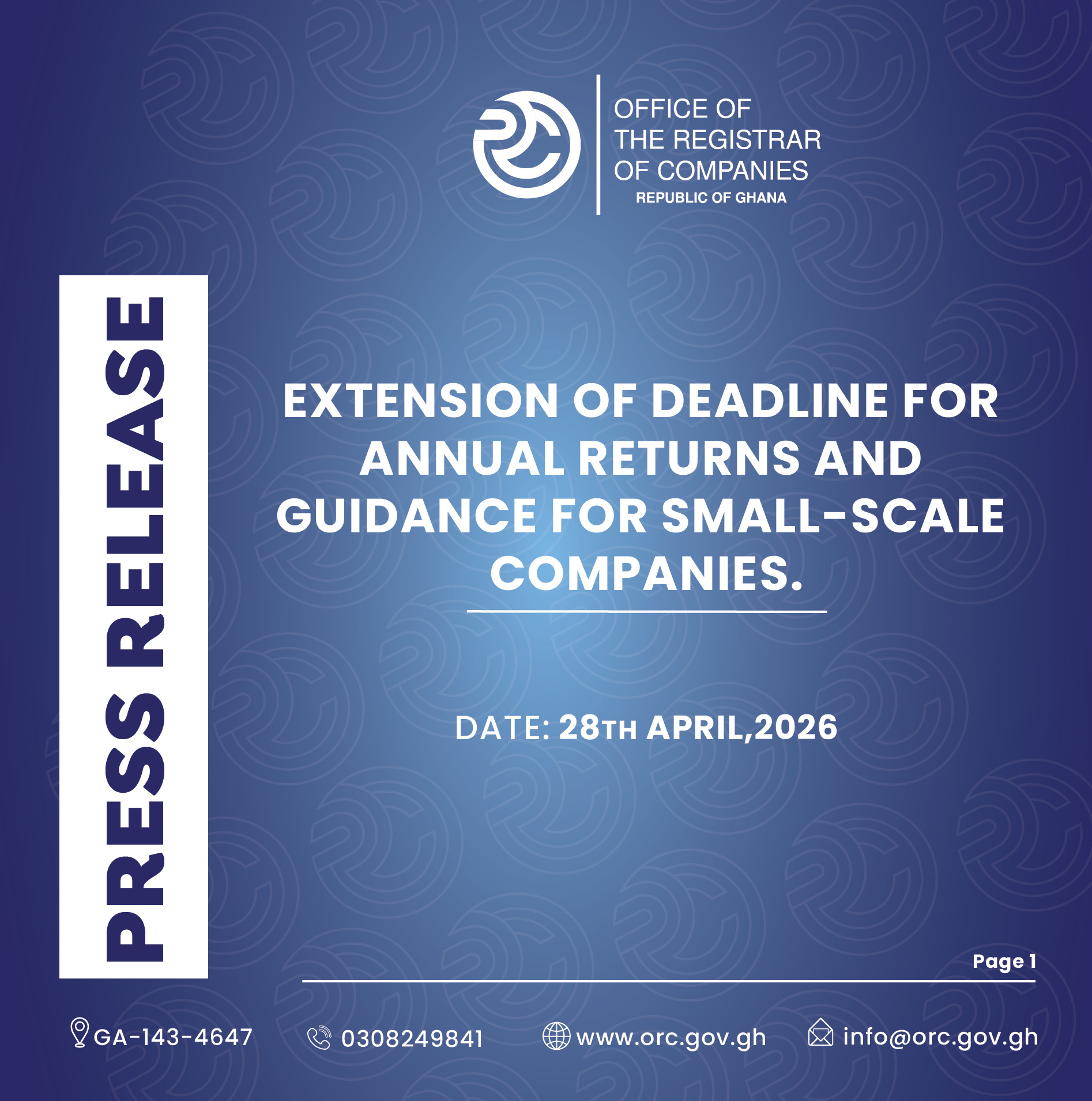 ORC Announces Extension of Deadline for Annual Returns and Guidance for Small-Scale Companies