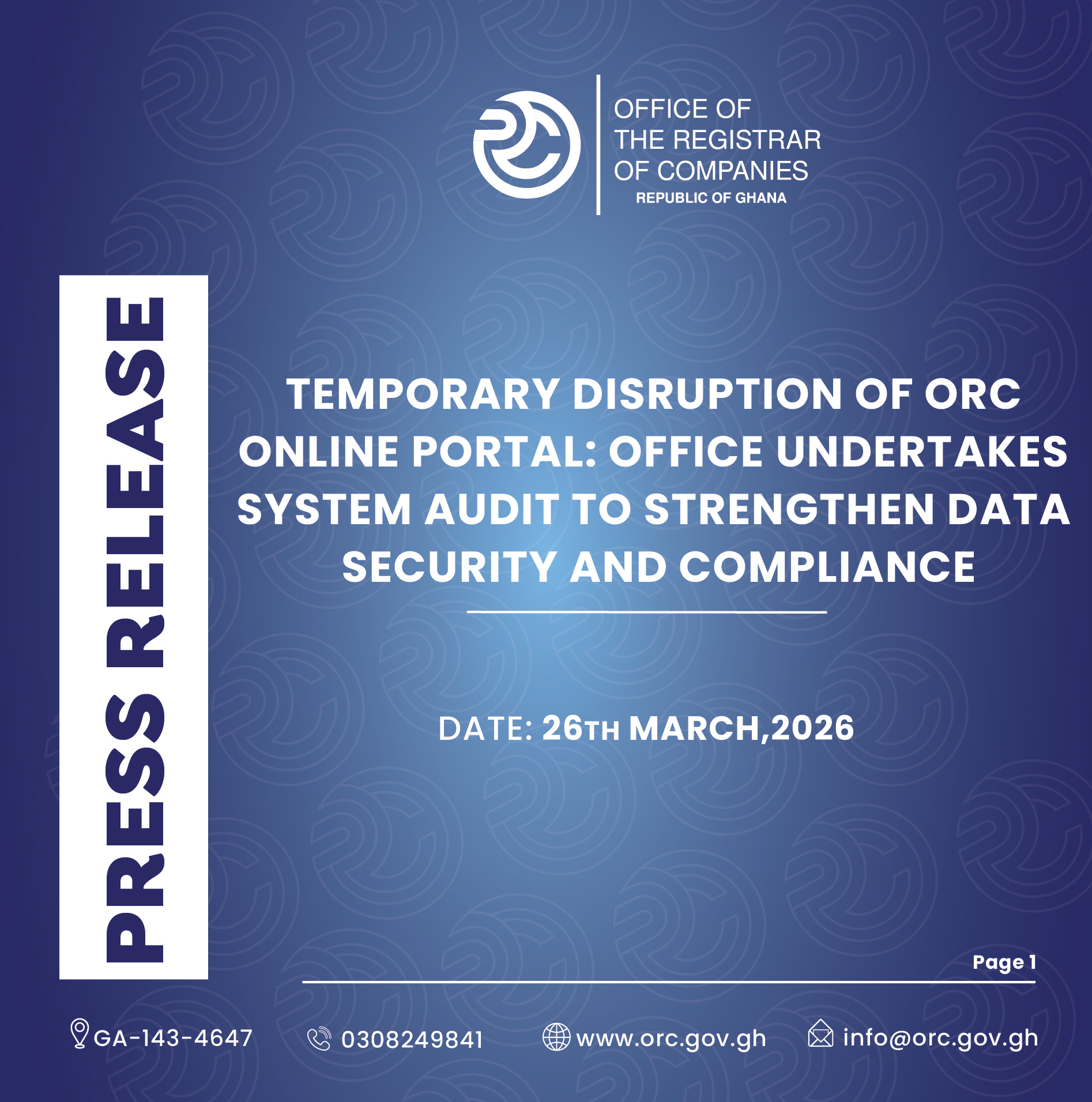 Temporary Disruption Of ORC Online Portal: Office Undertakes System Audit To Strengthen Data Security And Compliance